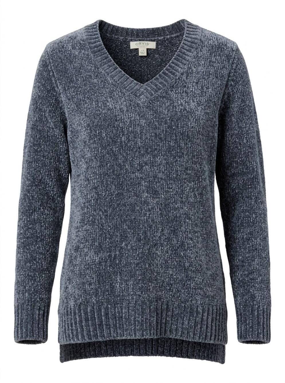 Orvis Classic Collection Blue Chenille Knit V-Neck Sweater Women Size L